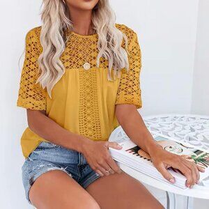Dressy Casual Lace Short Sleeve Shirt | XL